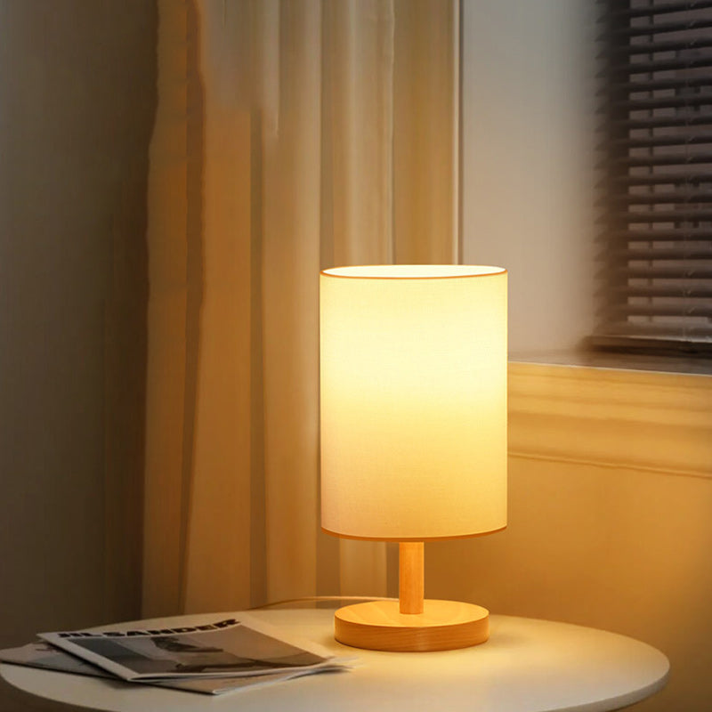 Traditional Japanese Cylinder Wood Fabric 1-Light Table Lamp Living Room Decoration, Elegant Asian-Inspired Lighting, Home Interior Design, Wooden Lamp Shade, Minimalist Japanese Decor, Unique Nightstand Light, Contemporary Ambient Illumination, Stylish M