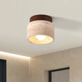 Traditional Japanese Round Square Stone Wood 1-Light Semi-Flush Mount Ceiling Light