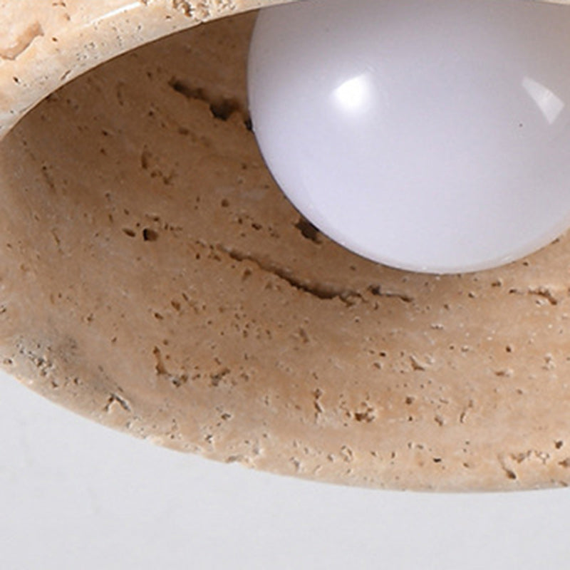 Traditional Japanese Round Square Stone Wood 1-Light Semi-Flush Mount Ceiling Light