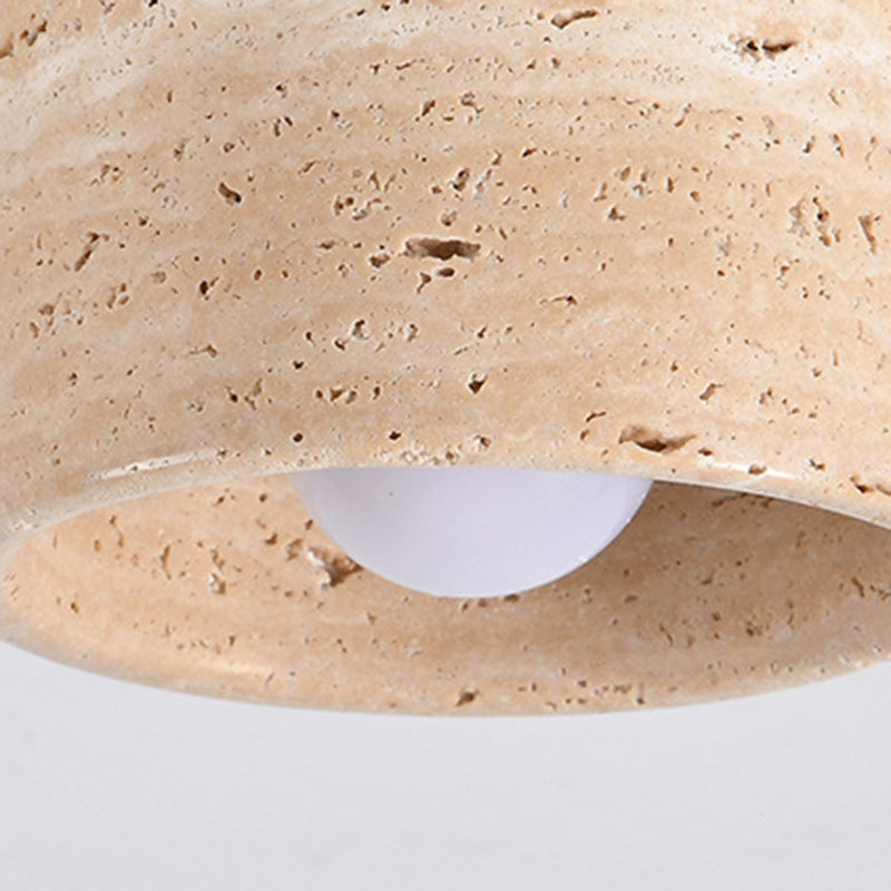 Traditional Japanese Round Square Stone Wood 1-Light Semi-Flush Mount Ceiling Light