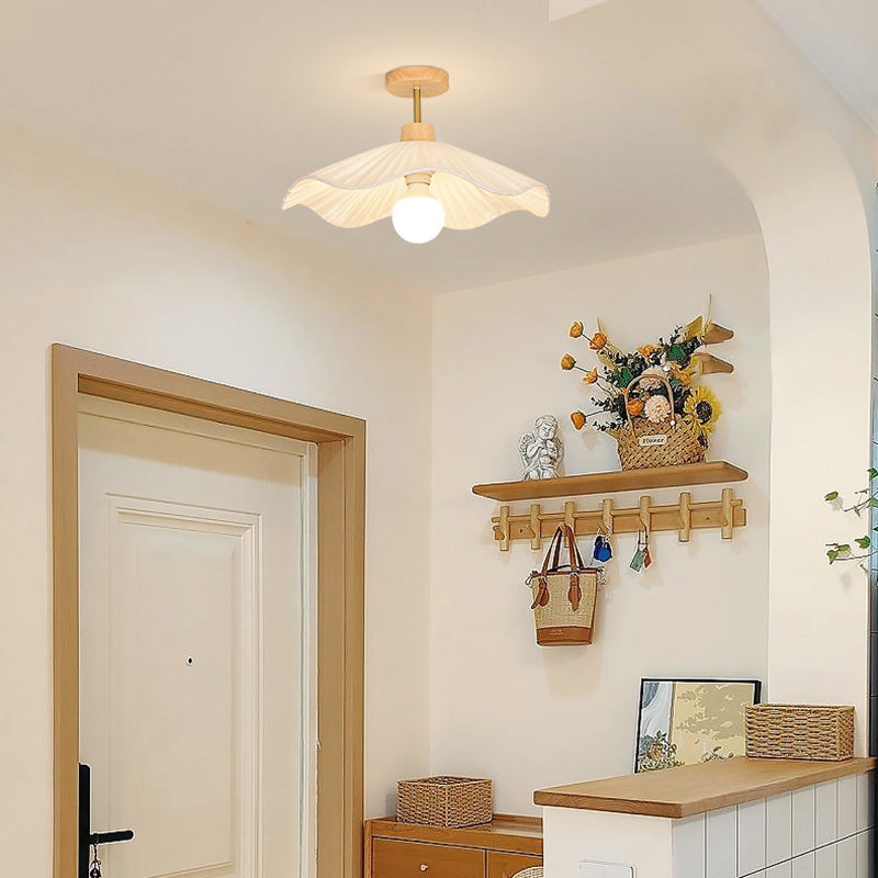 Contemporary Coastal Wave Wood Semi-Flush Mount Light for Living Room