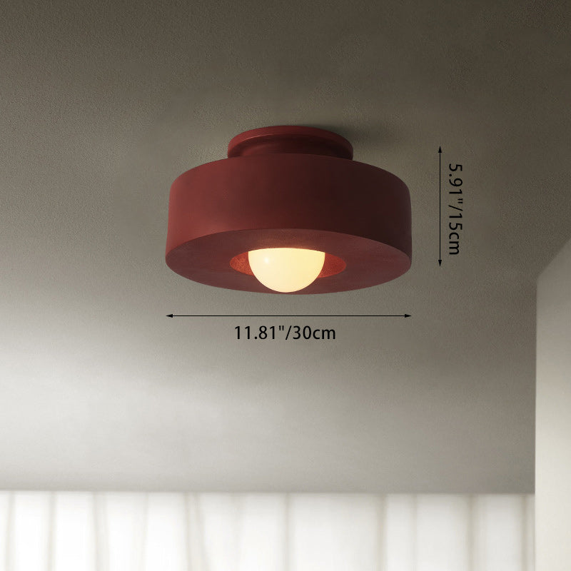 Contemporary Nordic Round Plastic Semi-Flush Mount Ceiling Light - 1-Light Fixture for Living Room
