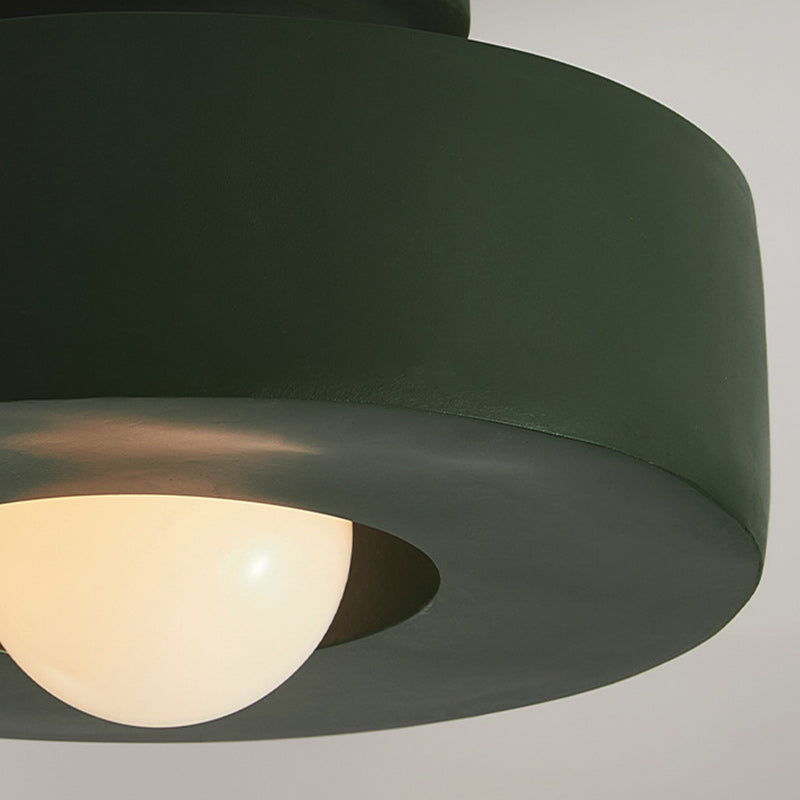 Contemporary Nordic Round Plastic Semi-Flush Mount Ceiling Light - 1-Light Fixture for Living Room
