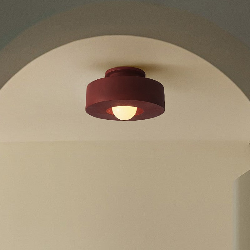 Contemporary Nordic Round Plastic Semi-Flush Mount Ceiling Light - 1-Light Fixture for Living Room
