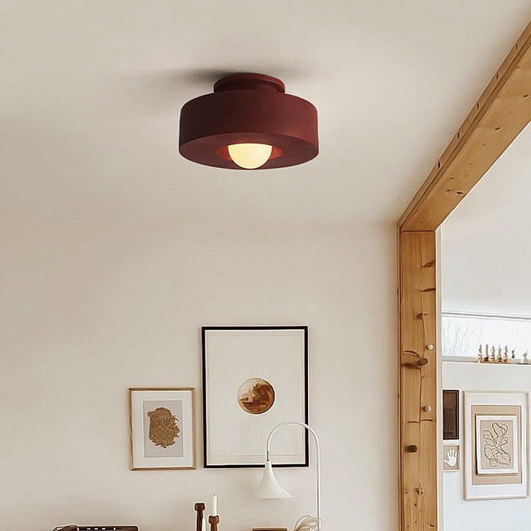 Contemporary Nordic Round Plastic Semi-Flush Mount Ceiling Light - 1-Light Fixture for Living Room
