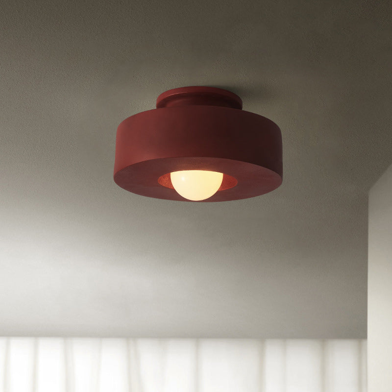 Contemporary Nordic Round Plastic Semi-Flush Mount Ceiling Light - 1-Light Fixture for Living Room