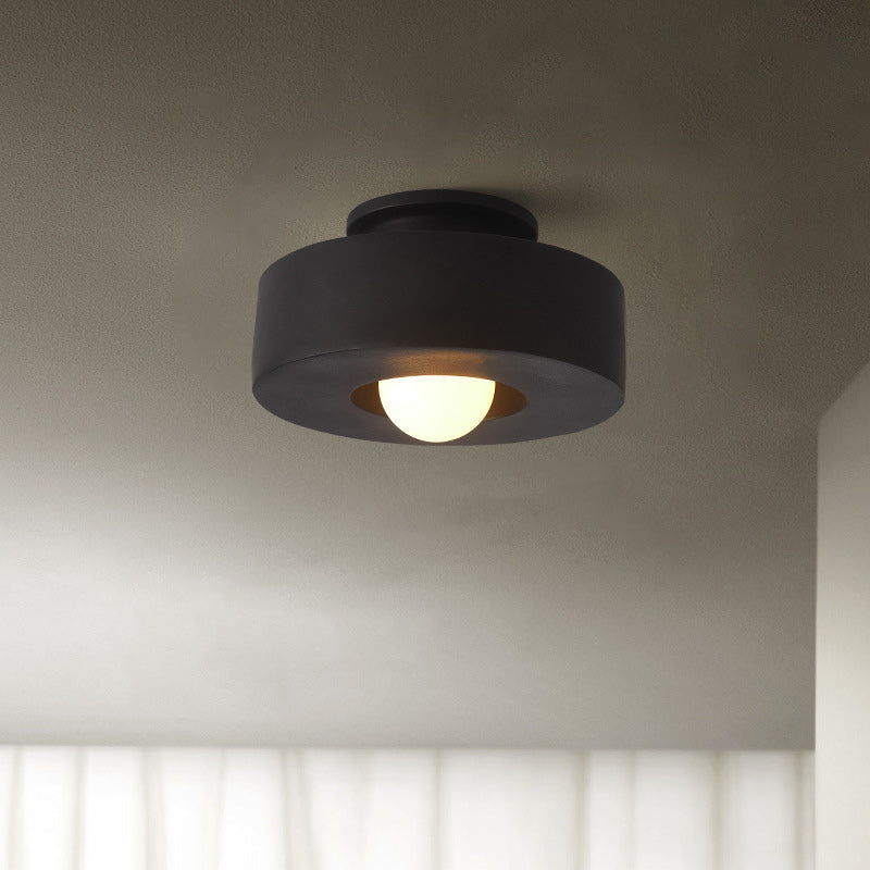 Contemporary Nordic Round Plastic Semi-Flush Mount Ceiling Light - 1-Light Fixture for Living Room