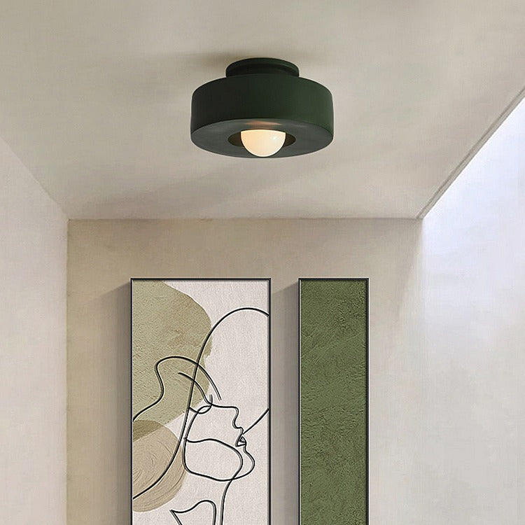 Contemporary Nordic Round Plastic Semi-Flush Mount Ceiling Light - 1-Light Fixture for Living Room