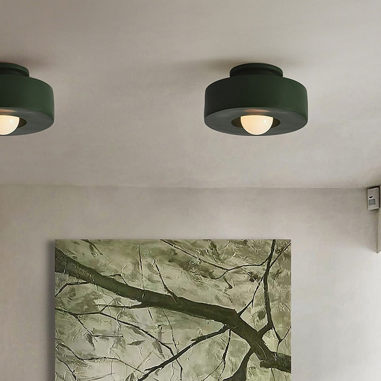 Contemporary Nordic Round Plastic Semi-Flush Mount Ceiling Light - 1-Light Fixture for Living Room
