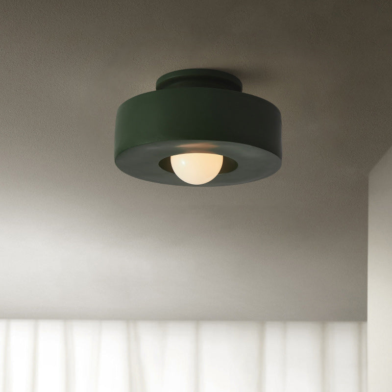 Contemporary Nordic Round Plastic Semi-Flush Mount Ceiling Light - 1-Light Fixture for Living Room
