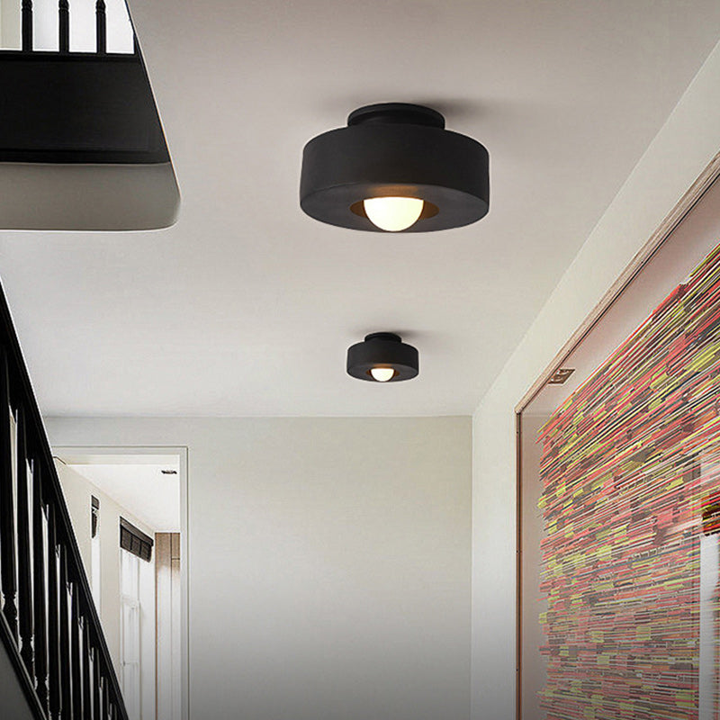 Contemporary Nordic Round Plastic Semi-Flush Mount Ceiling Light - 1-Light Fixture for Living Room