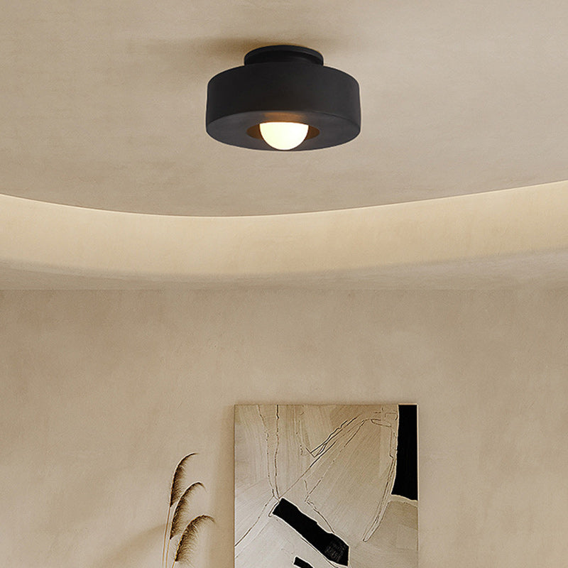 Contemporary Nordic Round Plastic Semi-Flush Mount Ceiling Light - 1-Light Fixture for Living Room