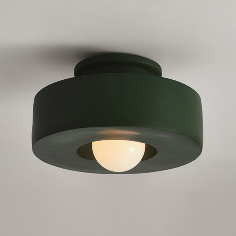 Contemporary Nordic Round Plastic Semi-Flush Mount Ceiling Light - 1-Light Fixture for Living Room