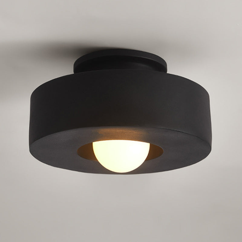 Contemporary Nordic Round Plastic Semi-Flush Mount Ceiling Light - 1-Light Fixture for Living Room