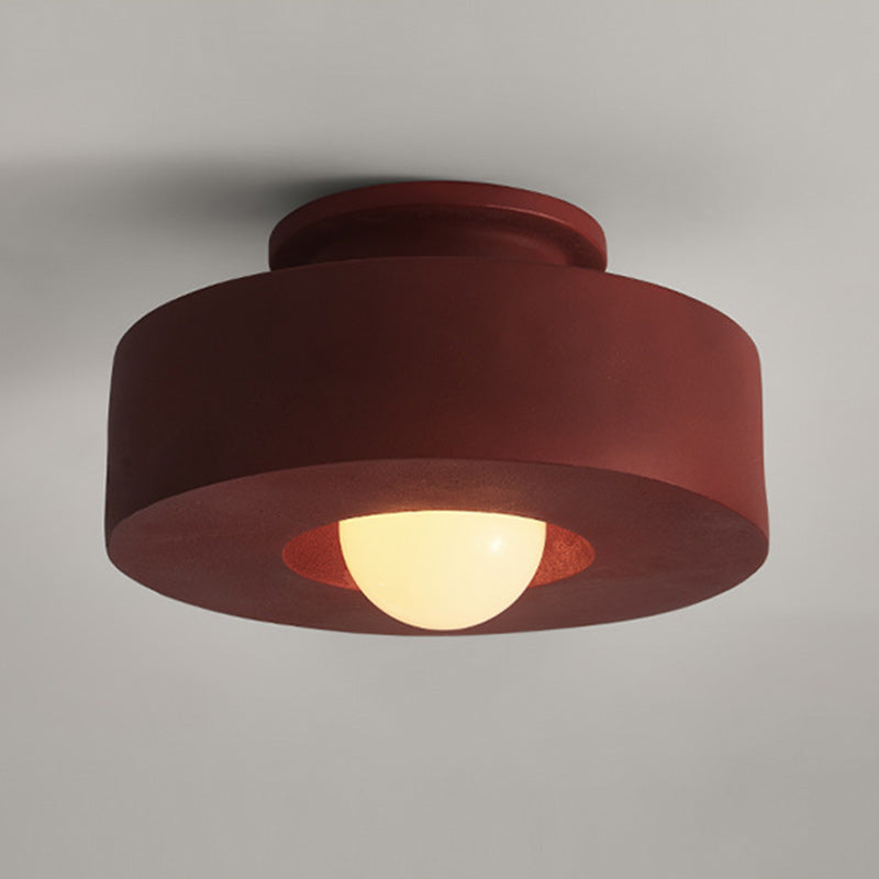 Contemporary Nordic Round Plastic Semi-Flush Mount Ceiling Light - 1-Light Fixture for Living Room