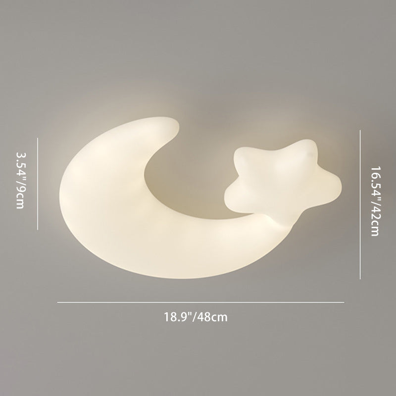 Contemporary Creative Moon Iron Plastic LED Kids Flush Mount Ceiling Light for Living Room Bedroom Nursery Playroom Modern Design Safe Low Energy Stylish Kids Decor Fixture Bright Night Light Cute Ceiling Lamp Baby Room Lighting Design