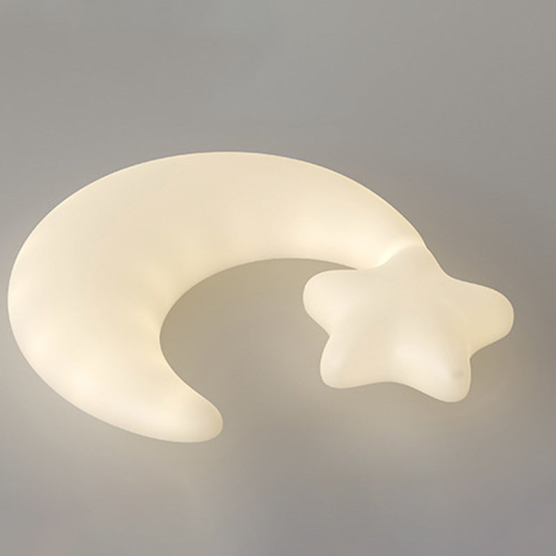 Contemporary Creative Moon Iron Plastic LED Kids Flush Mount Ceiling Light for Living Room Bedroom Nursery Playroom Modern Design Safe Low Energy Stylish Kids Decor Fixture Bright Night Light Cute Ceiling Lamp Baby Room Lighting Design