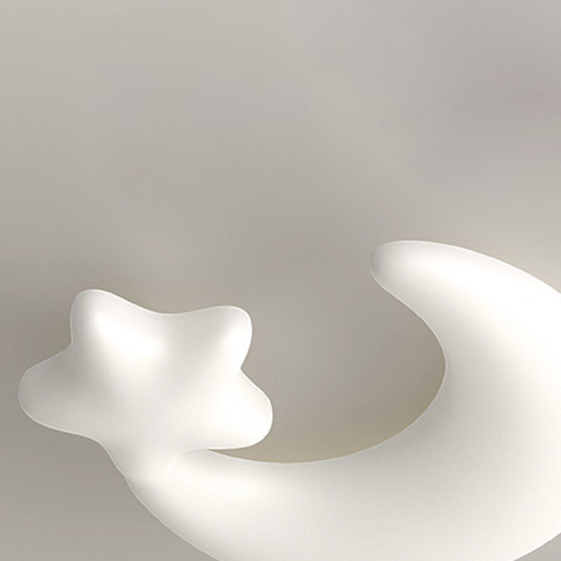 Contemporary Creative Moon Iron Plastic LED Kids Flush Mount Ceiling Light for Living Room Bedroom Nursery Playroom Modern Design Safe Low Energy Stylish Kids Decor Fixture Bright Night Light Cute Ceiling Lamp Baby Room Lighting Design