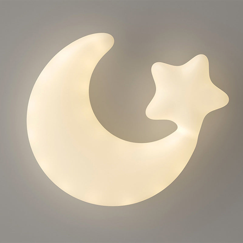Contemporary Creative Moon Iron Plastic LED Kids Flush Mount Ceiling Light for Living Room Bedroom Nursery Playroom Modern Design Safe Low Energy Stylish Kids Decor Fixture Bright Night Light Cute Ceiling Lamp Baby Room Lighting Design