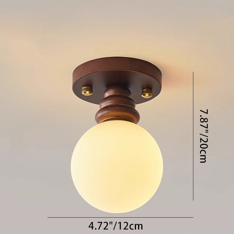 Traditional Japanese Oval Wood Glass Semi-Flush Mount Ceiling Light for Living Room