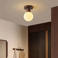 Traditional Japanese Oval Wood Glass Semi-Flush Mount Ceiling Light for Living Room