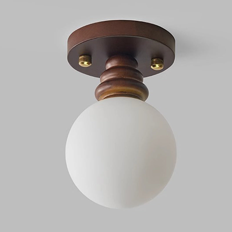 Traditional Japanese Oval Wood Glass Semi-Flush Mount Ceiling Light for Living Room