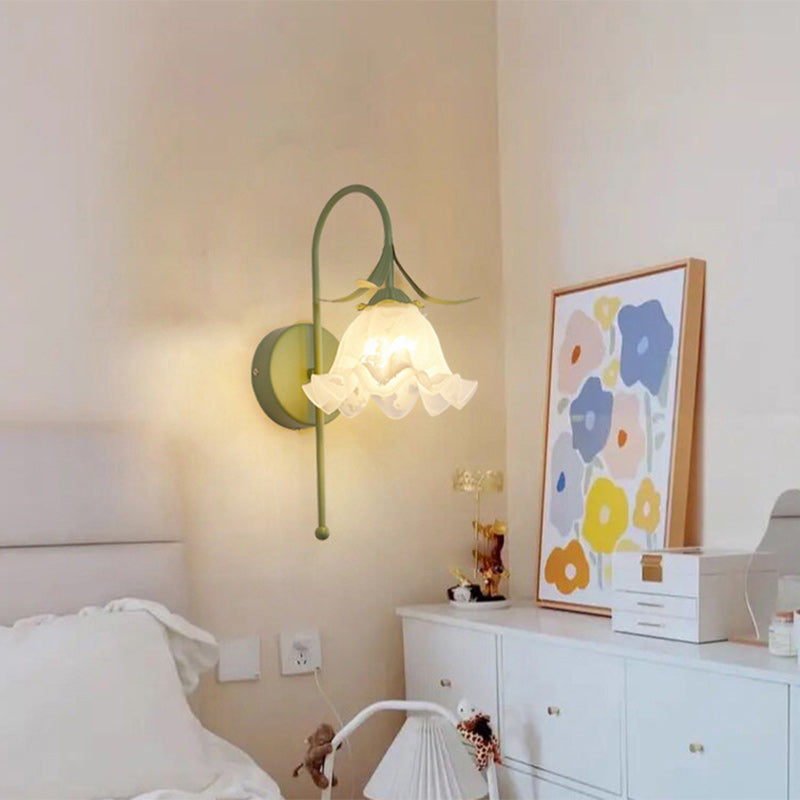 Contemporary Retro Flower Wall Sconce Lamp - 1-Light Iron Glass Fixture for Living Room Decor