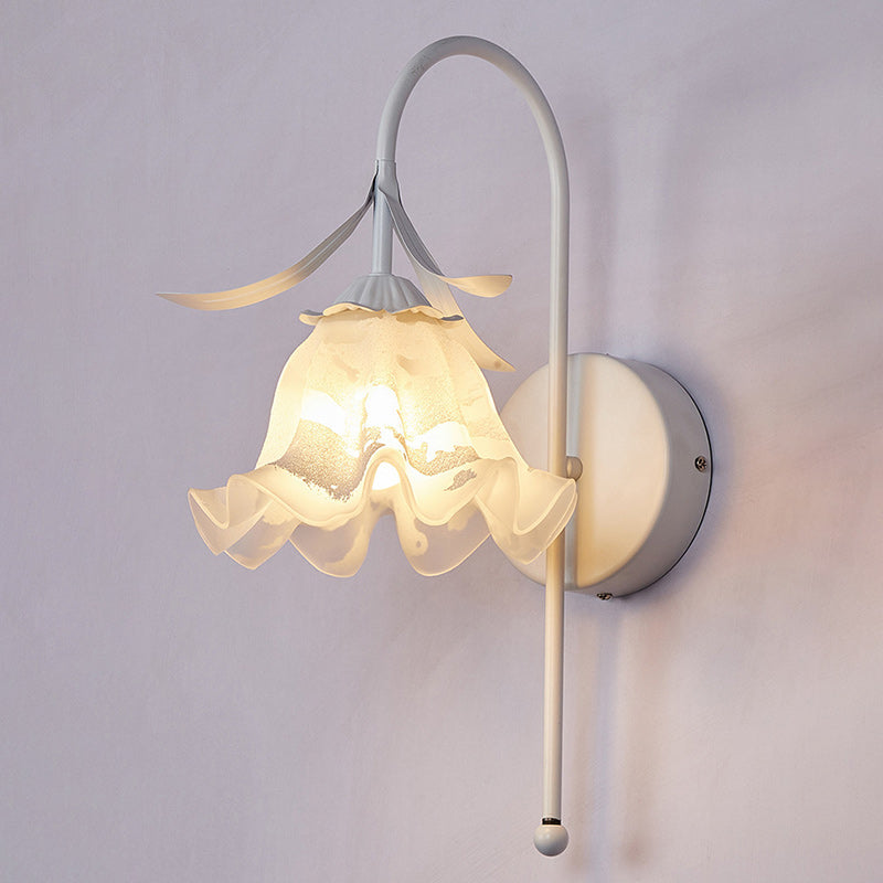 Contemporary Retro Flower Wall Sconce Lamp - 1-Light Iron Glass Fixture for Living Room Decor