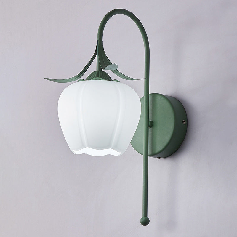 Contemporary Retro Flower Wall Sconce Lamp - 1-Light Iron Glass Fixture for Living Room Decor
