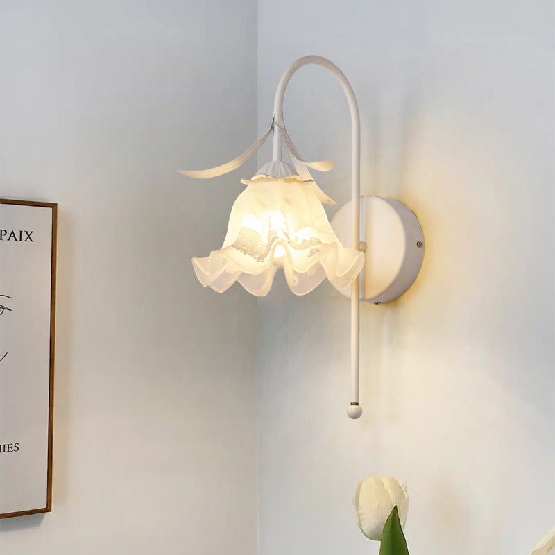 Contemporary Retro Flower Wall Sconce Lamp - 1-Light Iron Glass Fixture for Living Room Decor