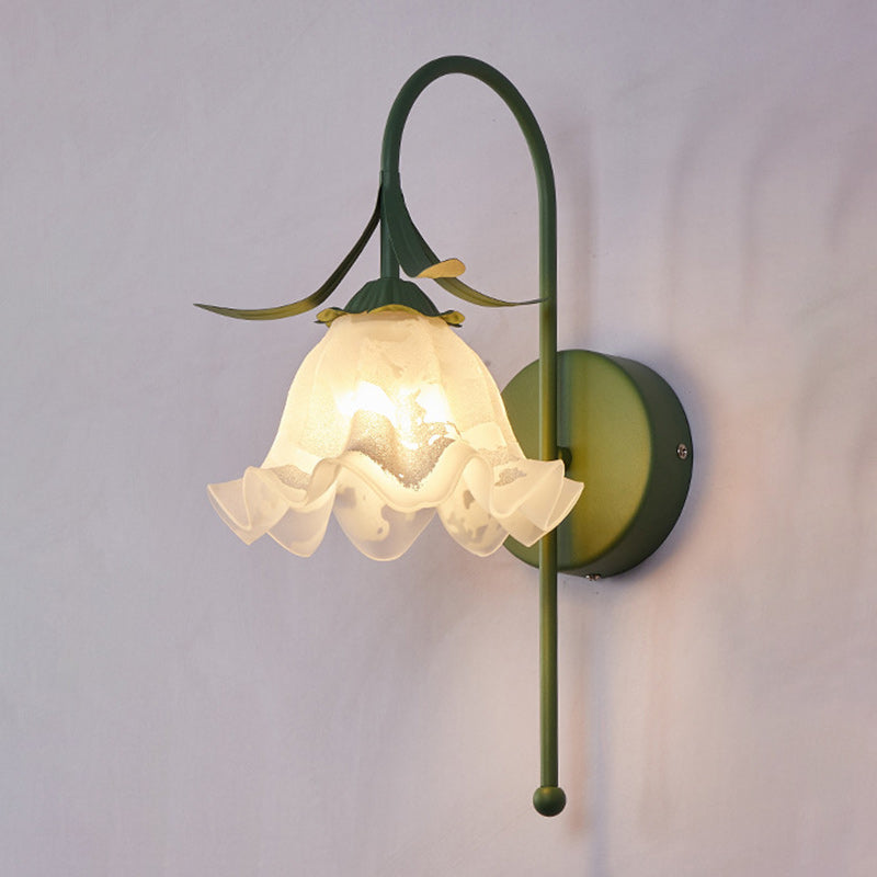 Contemporary Retro Flower Wall Sconce Lamp - 1-Light Iron Glass Fixture for Living Room Decor