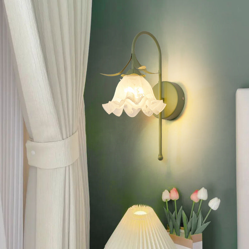 Contemporary Retro Flower Wall Sconce Lamp - 1-Light Iron Glass Fixture for Living Room Decor