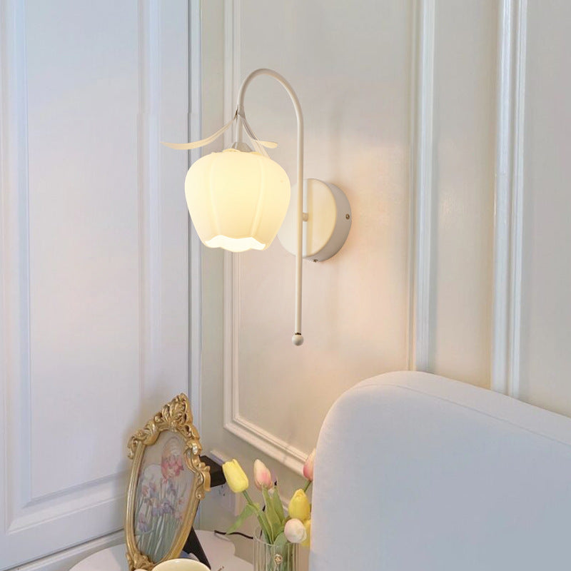 Contemporary Retro Flower Wall Sconce Lamp - 1-Light Iron Glass Fixture for Living Room Decor