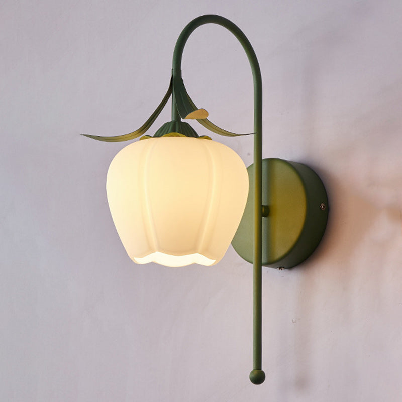 Contemporary Retro Flower Wall Sconce Lamp - 1-Light Iron Glass Fixture for Living Room Decor