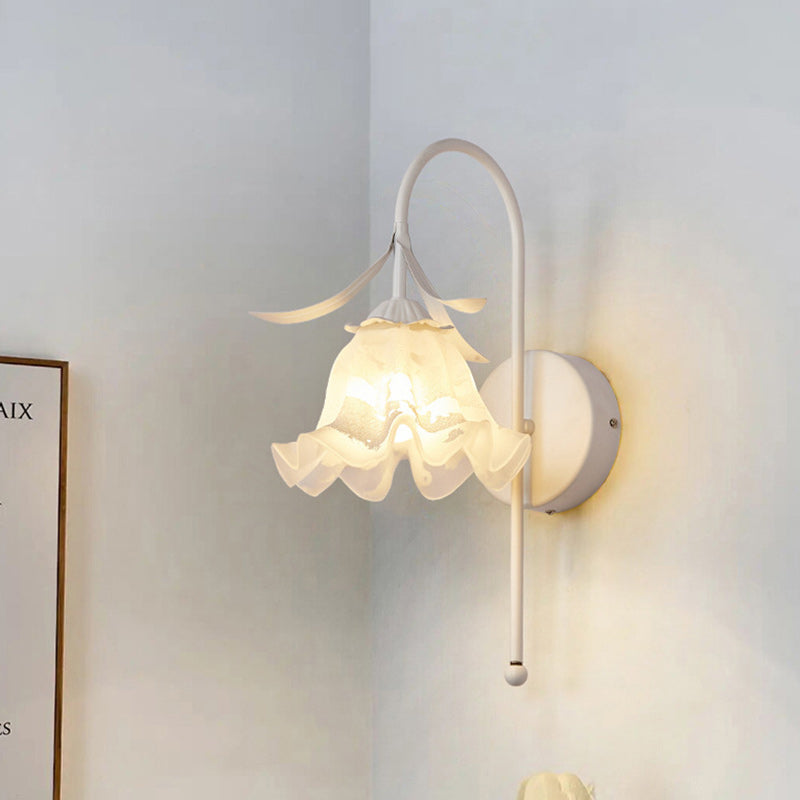 Contemporary Retro Flower Wall Sconce Lamp - 1-Light Iron Glass Fixture for Living Room Decor