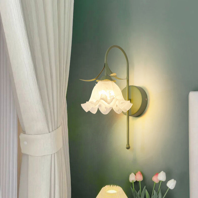 Contemporary Retro Flower Wall Sconce Lamp - 1-Light Iron Glass Fixture for Living Room Decor