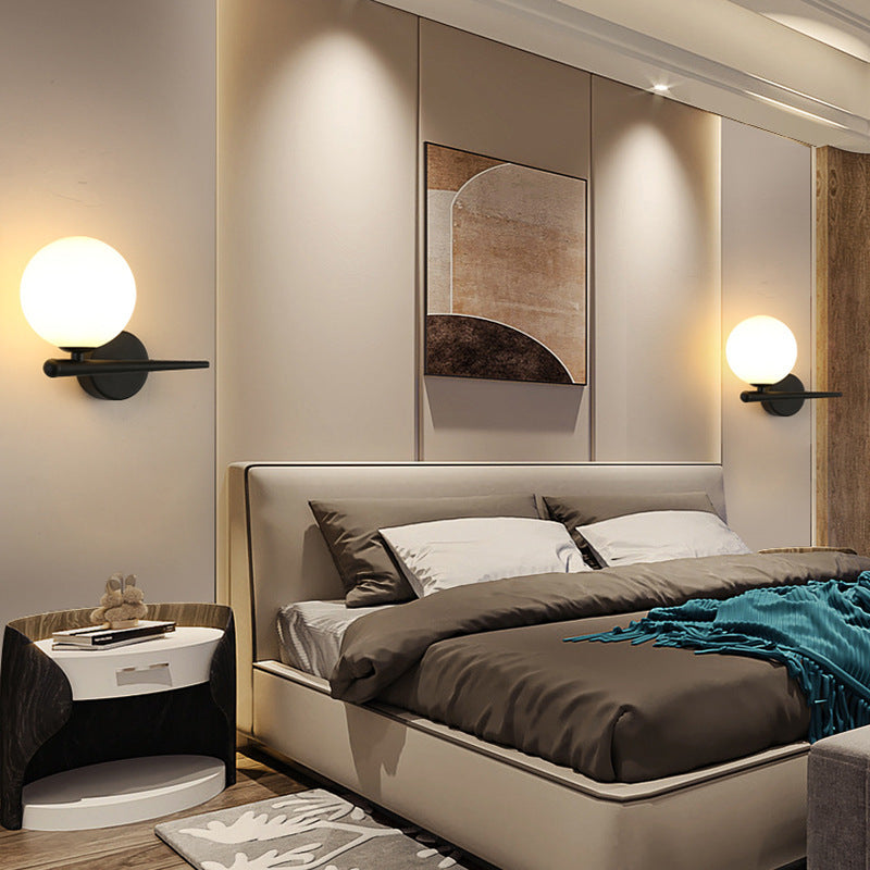 Contemporary Nordic Globe Iron Glass Wall Sconce - 1-Light Living Room Lamp
