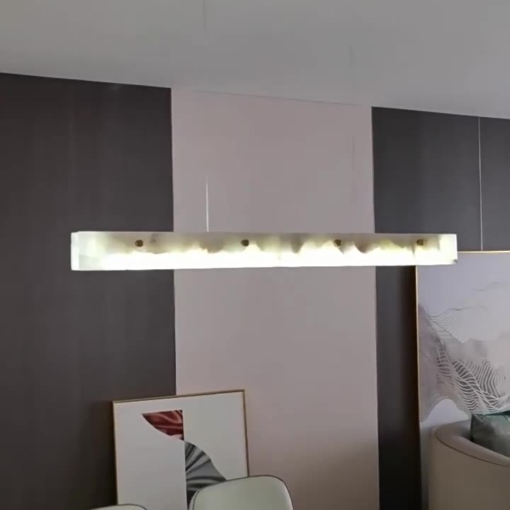 Contemporary Luxury Rectangular Iron Stone LED Island Chandelier for Dining Room