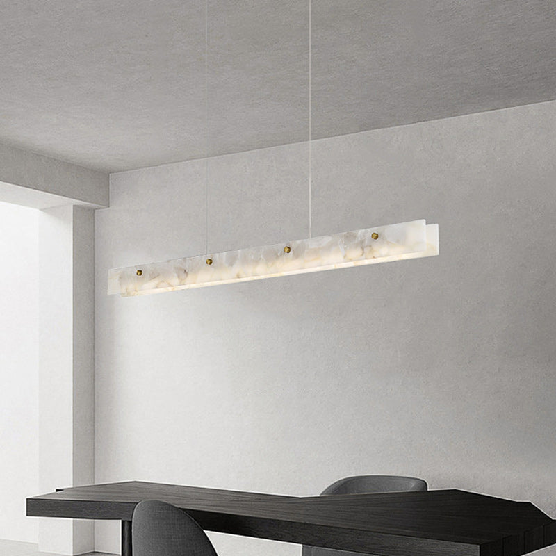 Contemporary Luxury Rectangular Iron Stone LED Island Chandelier for Dining Room