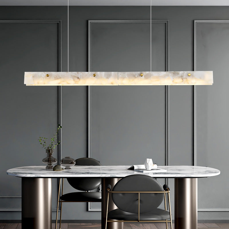 Contemporary Luxury Rectangular Iron Stone LED Island Chandelier for Dining Room