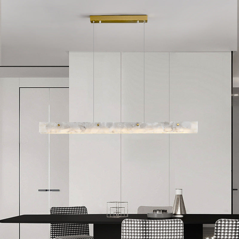 Contemporary Luxury Rectangular Iron Stone LED Island Chandelier for Dining Room