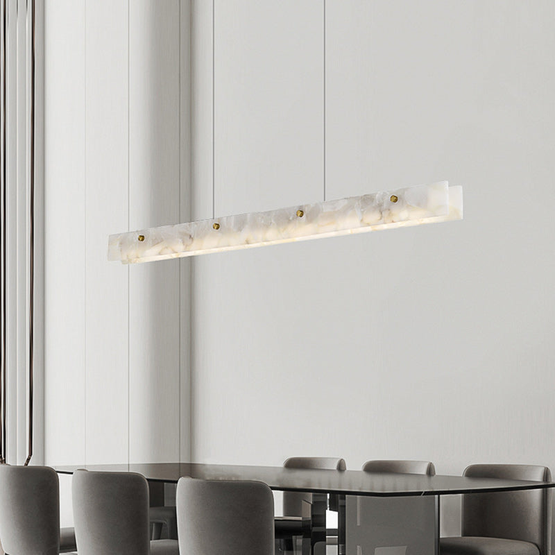 Contemporary Luxury Rectangular Iron Stone LED Island Chandelier for Dining Room
