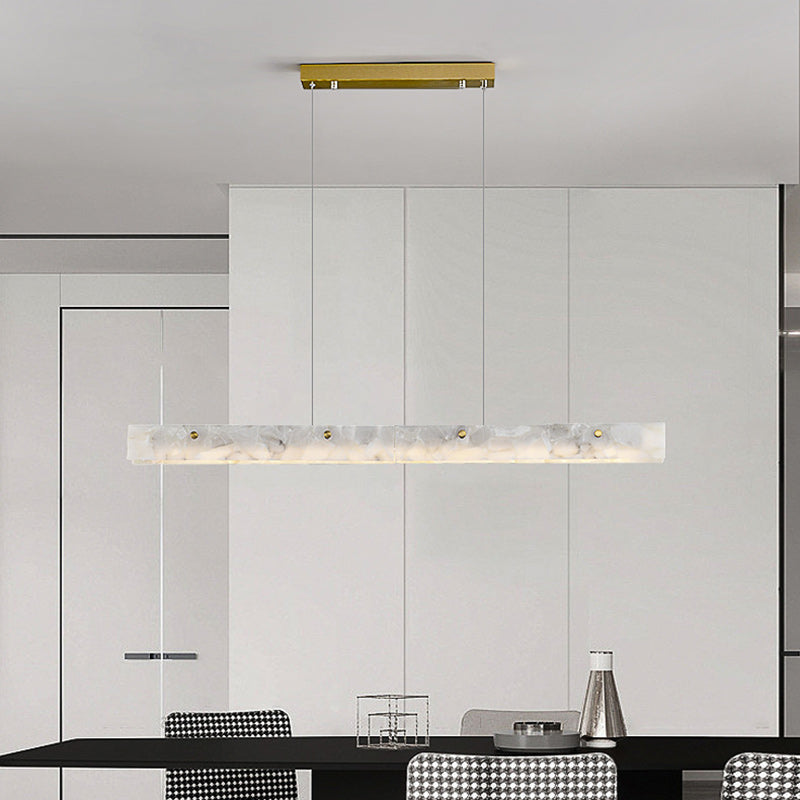 Contemporary Luxury Rectangular Iron Stone LED Island Chandelier for Dining Room