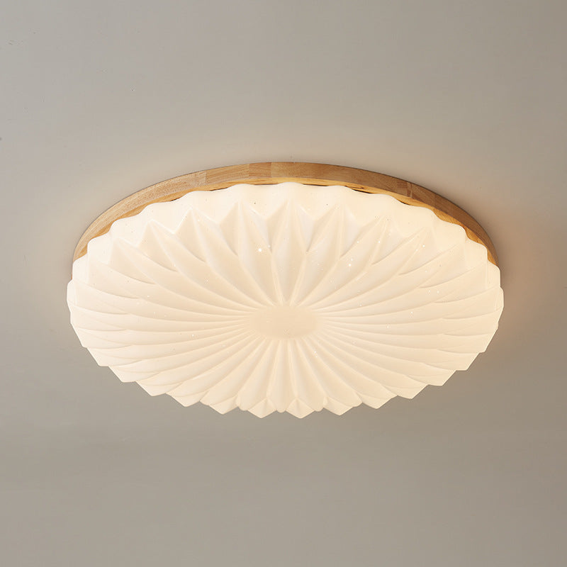 Traditional Japanese Round Iron Wood Plastic LED Ceiling Light for Living Room