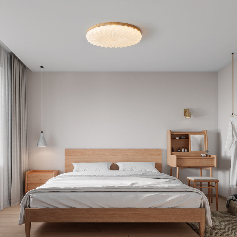 Traditional Japanese Round Iron Wood Plastic LED Ceiling Light for Living Room