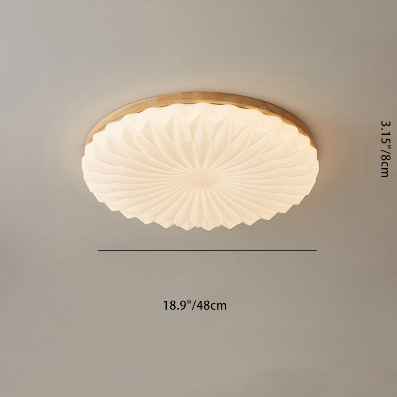 Traditional Japanese Round Iron Wood Plastic LED Ceiling Light for Living Room