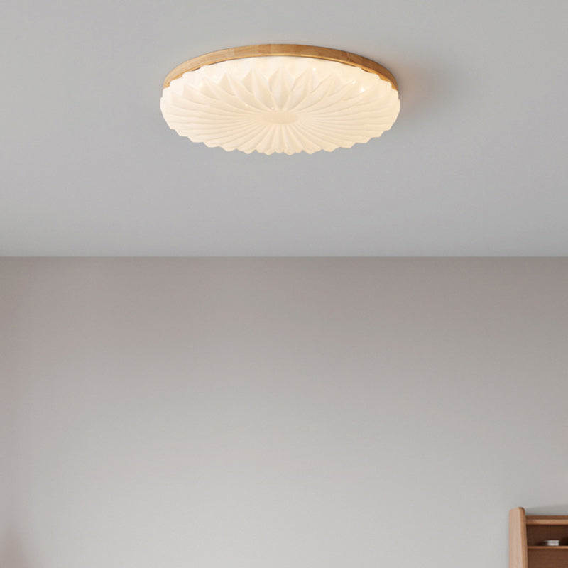 Traditional Japanese Round Iron Wood Plastic LED Ceiling Light for Living Room