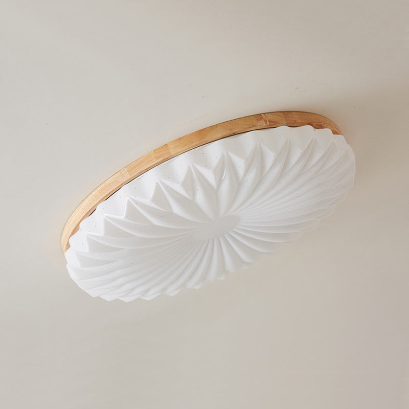 Traditional Japanese Round Iron Wood Plastic LED Ceiling Light for Living Room