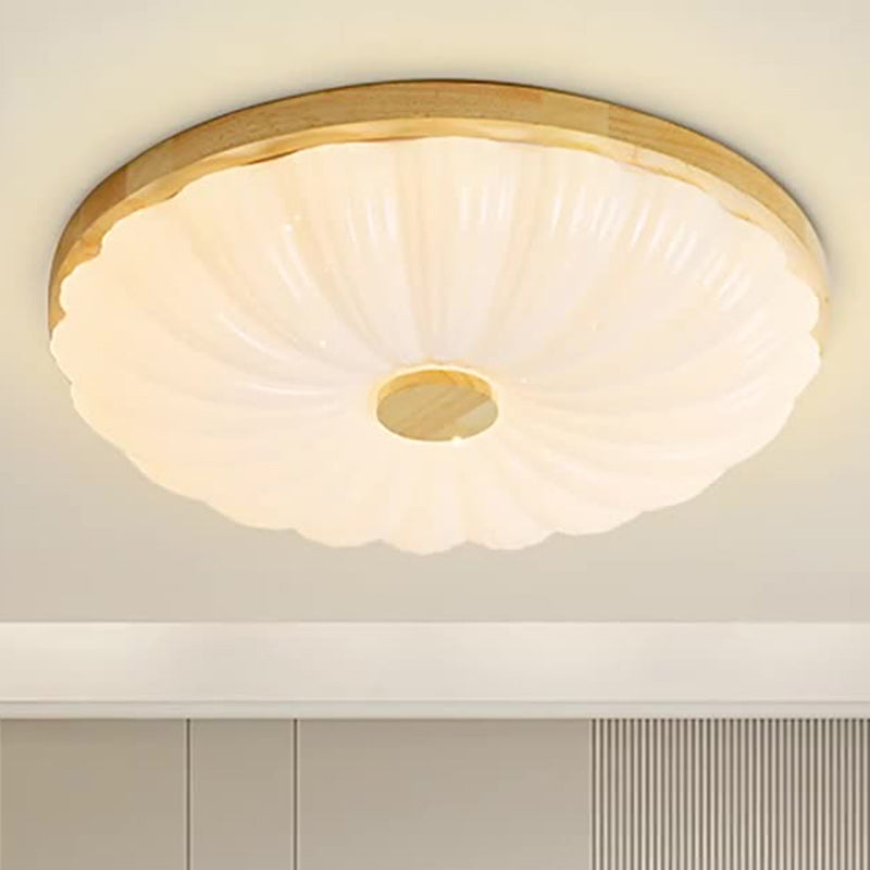 Traditional Japanese Round Iron Wood Plastic LED Ceiling Light for Living Room