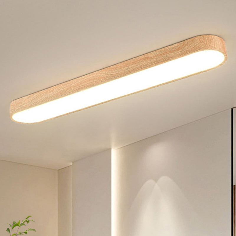 Contemporary Nordic LED Flush Mount Ceiling Light for Living Room, Rectangular Wood and Acrylic Design, Modern Interior Lighting, Stylish Home Decor.